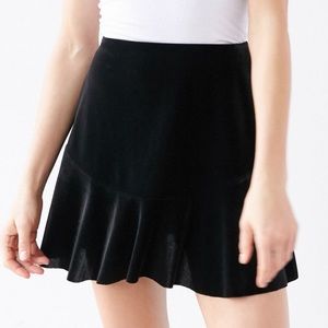 Urban Outfitters black velvet ruffle mini skirt